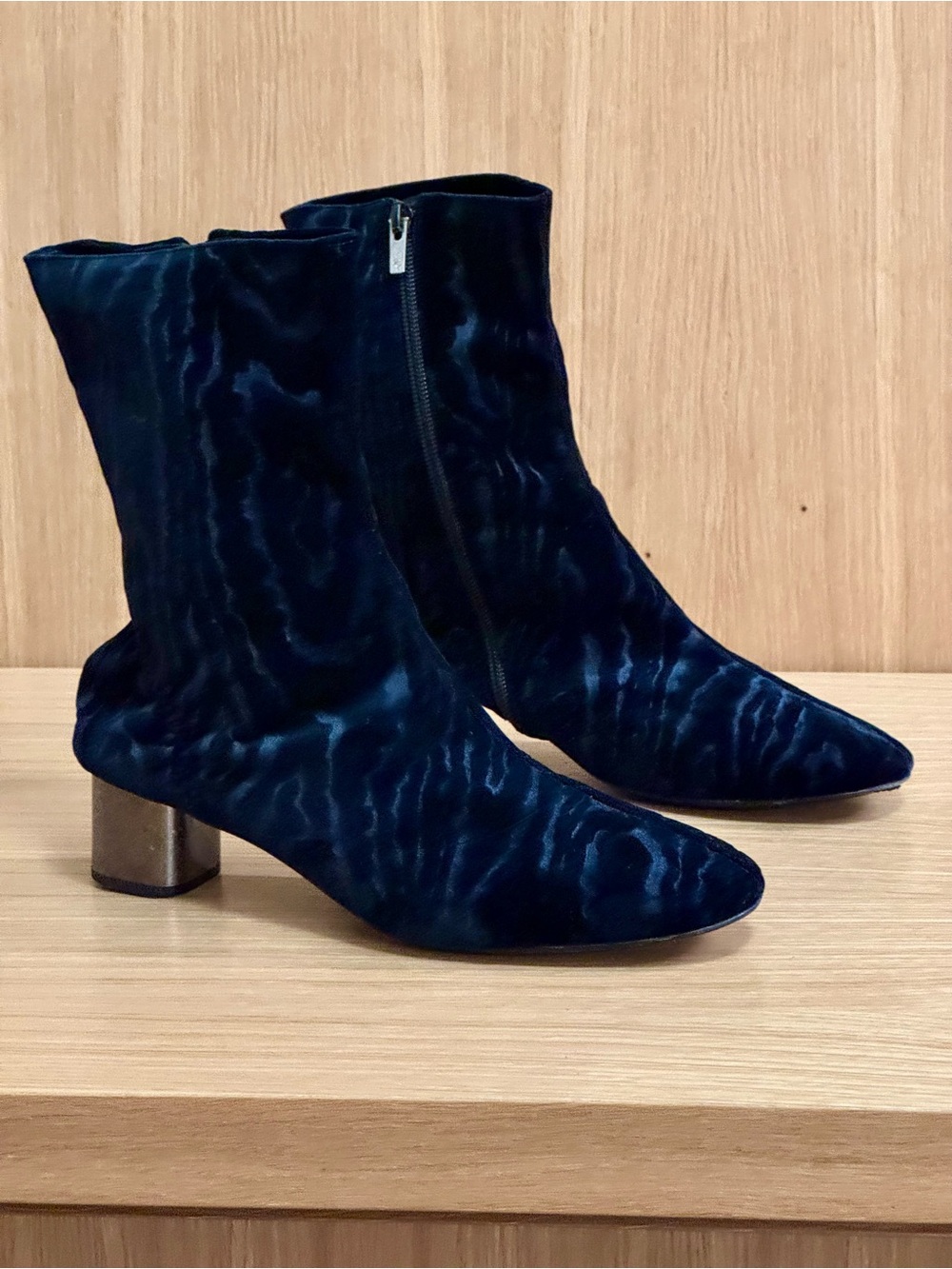 Robert Clergerie Navy Devore Velvet Block-Heel Ankle Boots